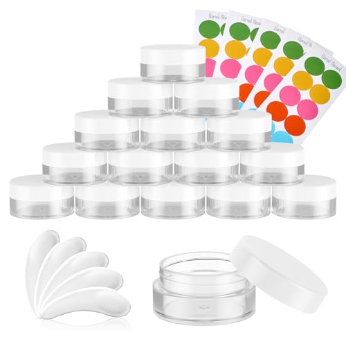 50 Pack 5 Gram 0.17OZ Clear Plastic Containers with White Lids, Small Round Cosmetic Jars Makeup Travel Containers Jar for Cream, Bead, Eye Shadow, Samples, Lotions, Powders, Glitters Lip Gloss - color: White Lid, size: 0.17 Ounce