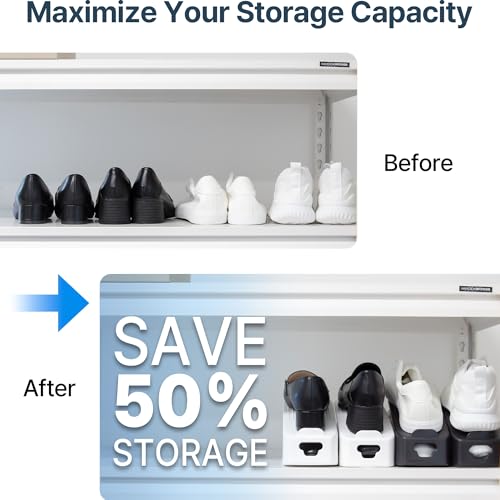 One-Piece Shoe Slot Organizer 10 Pack, Space-Saving Stackers for Closet, Entryway & Shoe Rack | No Assembly Needed - color: Black