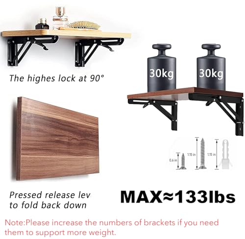 Folding Shelf Brackets - 12 Inch 2 Pcs Heavy Duty Shelf Brackets, Collapsible Shelf Bracket, DIY Wall Mounted Foldable Shelf, Table Brackets, Space Saving with Screws - size: 12 Inch- 2 Packs