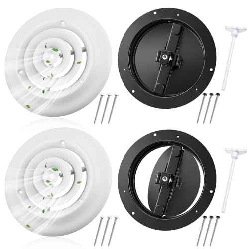 Therwen 2 Set 8 Inch Round Vent Cover Ceiling Diffuser HVAC Vent Duct Cover Replacement with Steel Butterfly Damper Fitting in 8 Inch Duct, Outer Dimensions: 12"