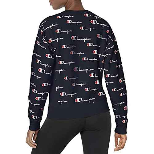 Champion Women's Reverse Weave Crew-Multi Scale Script AOP