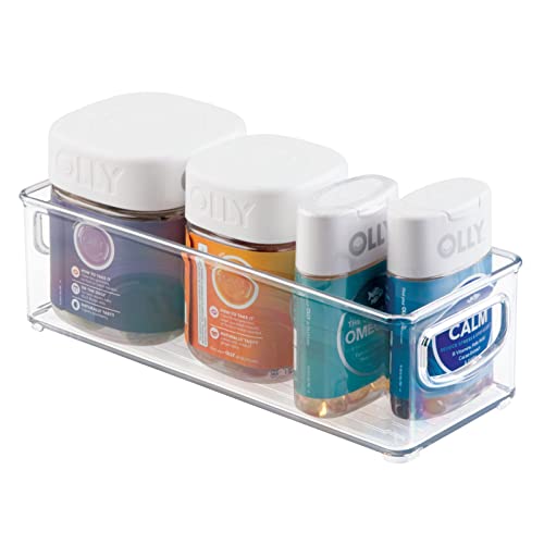 mDesign Plastic Bathroom Storage Container Bins w/ Handles - Closet, Cabinet, Vanity, Cupboard Shelf Organization, Hair Tools Accessory Organizer - Ligne Collection; Clear, 10x4x3 (Pack of 1) - size: 10 x 4 x 3 (Pack of 1)
