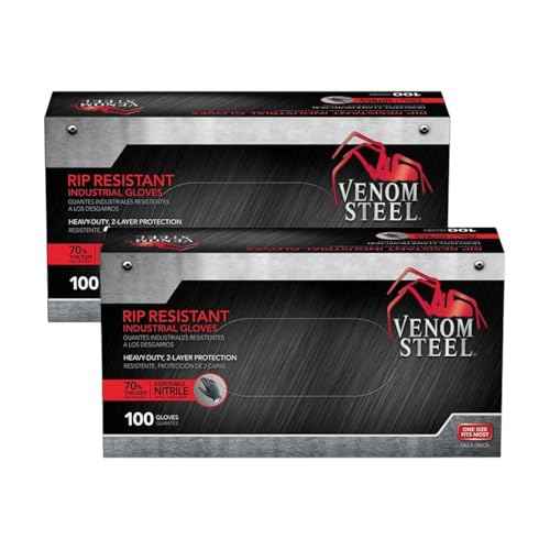 Venom Steel Industrial Nitrile Gloves, 6 mil, 2 Layer Rip Resistant, One Size Fits Most, 100 Count, (Pack of 2)