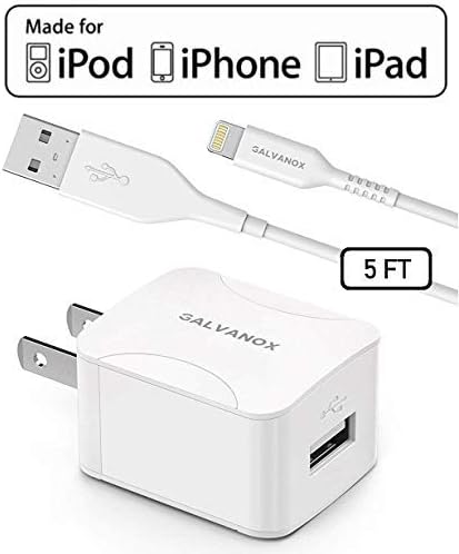 Galvanox iPhone Charger - 10W USB Wall Plug with MFi Apple Certified Lightning Cable (Dual Port)