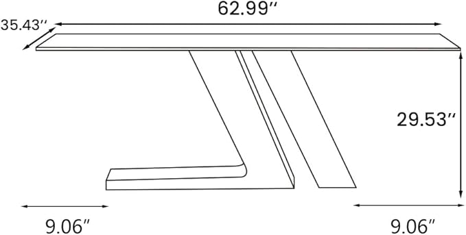 POVISON 63" Modern Dining Table for 4, Gold Dining Table Sintered Stone Dining Tabletop with Z-Shaped Stainless Steel Pedestal, Rectangle Dining Room Table (Table Only)