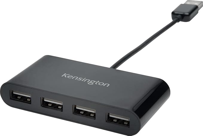 Kensington USB 2.0 4-Port Hub, Transfer speeds up to 5 Gbps - Plug and Play Installation, Dell, Windows, Mac Compatible, Home Office