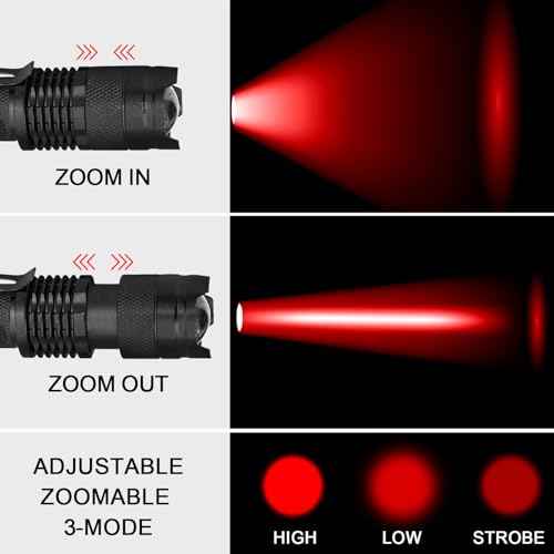 Beieverluck 10 Pack Red Light Flashlight 3 Modes Red LED Flashlight Scalable Red Light Torch with Clip for Hunting Astronomy Night Observation and Outdoor Activities