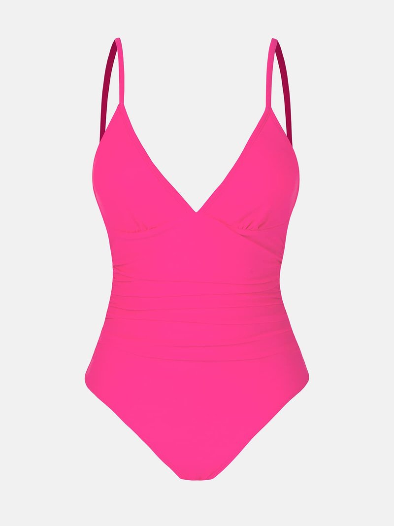 CUPSHE Women's One Piece Swimsuit Tummy Control V Neck Bathing Suits M Deep Pink