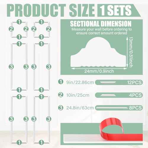 1 Set Peel and Stick Door Moulding Kit 3-Layer Premade Door Panels Molding Trim Self Adhesive 3D Trim for Mirror Window Frame Decor (Top 9"x10" Middle 9"x24.8" and Bottom 9" X 24.8")