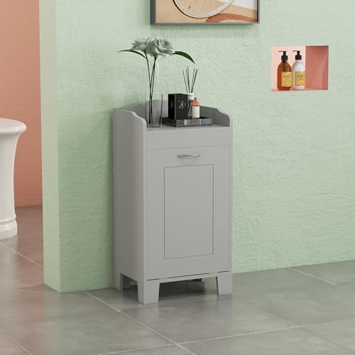 HOMCOM 31" Tilt Out Laundry Hamper, Free Standing Home Organizer Hamper, Bathroom Storage Cabinet, Gray