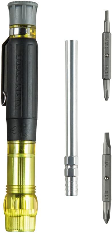 Klein Tools 32614 Multi-bit Precision Screwdriver Set, 4-in-1 Electronics Pocket Screwdriver, Professional Phillips and Slotted Bits, EDC