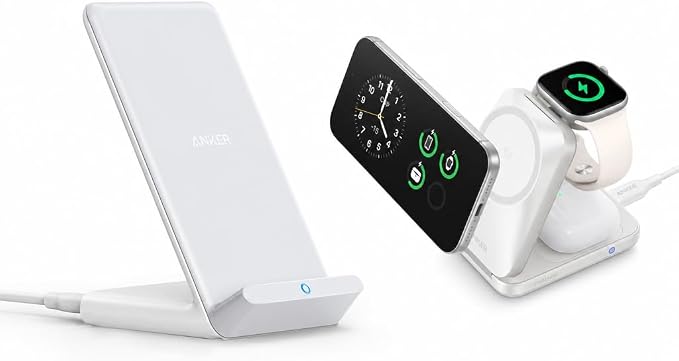 Anker 313 Wireless Charger (Stand) &amp Prime Foldable MagSafe Charger 25W Qi2.2-Certified Palm-Sized Travel-Ready 3-in-1 Charging Station AirCool Wireless Charger for iPhone 17