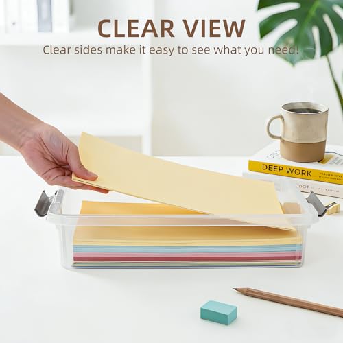 Citylife 3 PCS Plastic Storage Bins with Latching Lids Portable Project Case Clear File Box Stackable Storage Containers for Organizing A4 Paper, Photo, Document, Scrapbook - size: 5QT, style: 3 PCS