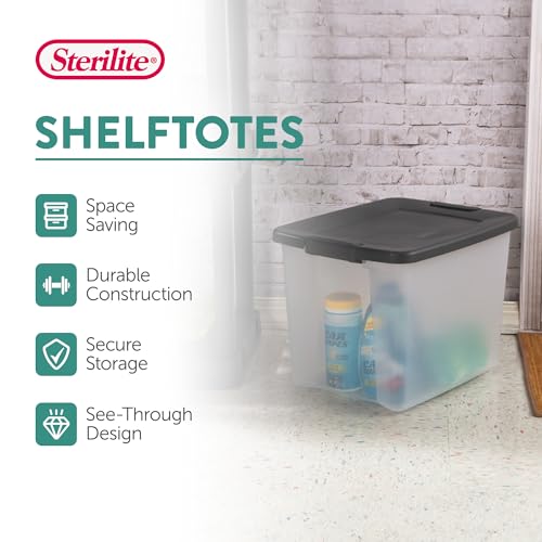 Sterilite 6-Pack ShelfTote, Clear Plastic Storage Bins with Lids, 50 Quart, Gray - Stackable Organizing Container Boxes for Closet, Bathroom, and Office - size: 50 Quart Tote, style: 6 Pack