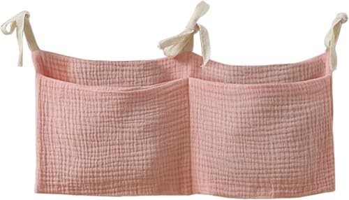 Bedside hanging bag for storing baby milk bottles and blankets - Baby diaper folding bed organizer bag - Pink - color: pink
