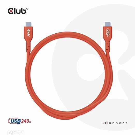 Club 3D CAC-1511 USB2 Type C to Type C Certified Bi-Directional Cable with 240W Charging 480Mb Data Transmission EPR 1m - 3.28ft