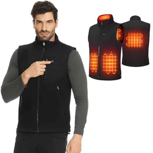 KEMIMOTO Men's Heated Vest with Battery Pack Included, Lightweight Heated Vest for Men by APP Temp Control, Black