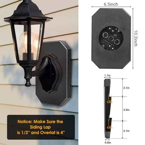 3-Pack FreeCat 8141DBL Siding Mounting Blocks,Bulk Set for Outdoor Lights & Cameras,Fits 1/2" Double Vinyl Siding, Includes Built-in Electrical Boxes & Full Hardware Kit,Black