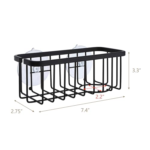 SunnyPoint NeverRust Deluxe Kitchen & Bathroom Sink Sponge Holder Organizer with Adhesive Mount - Additional Suction Cup Included – Sponge & Brush NOT Included – 7.4 x 3.3 x 2.75 Inch (Mat Black) - color: Mat Black
