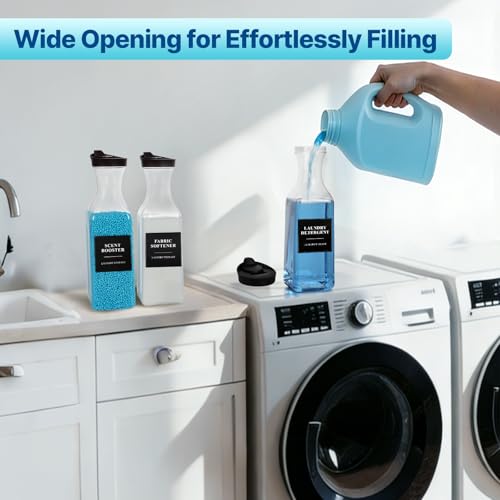 4 Pack Laundry Detergent Dispenser, Laundry Soap & Fabric Softener Dispenser, 54oz Laundry Detergent Containers, Laundry Room Organization and Storage Plastic Bottle for Scent Booster, Powder, Bleach - size: 4 Pack