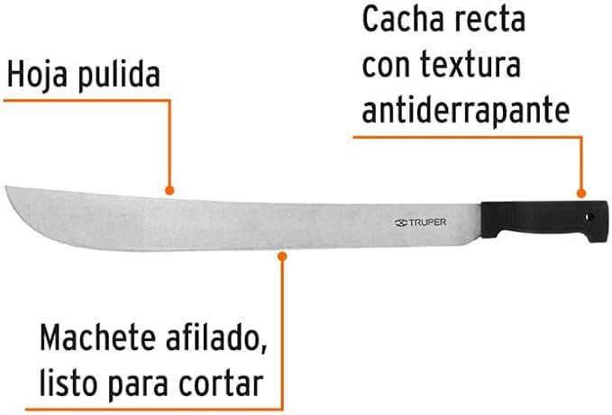 TRUPER T-460-20B Black Handle Machetes, Rivetless 20" (51cm)