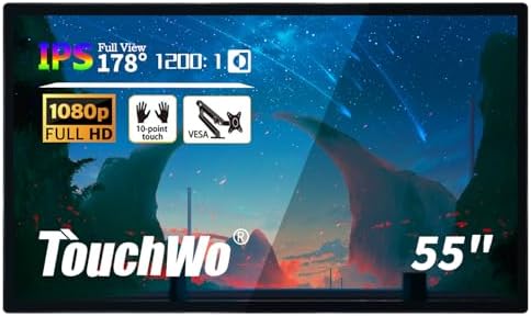 TouchWo 55" Interactive Touchscreen Monitor, Smart Board FHD 1080P Display with Wall Mount, Android 12 Smart Touch Screen Presentation Electronic Whiteboard for Office & Classroom, RAM 4G & ROM 64G