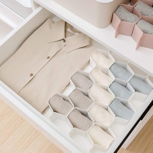 Poeland Drawer Divider Organizer Adjustable DIY Grid Honeycomb Drawer Divider for Underwear Belt Scarf Socks White - color: White