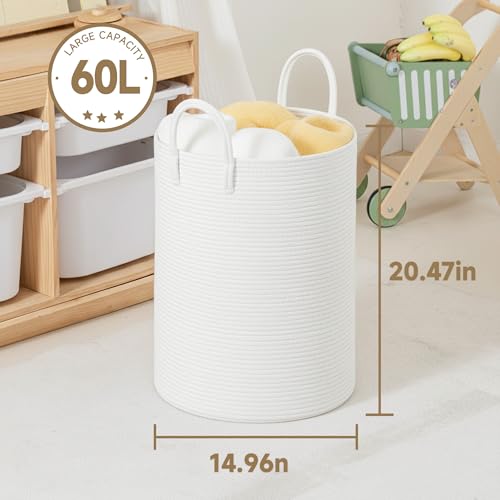 CLHMILY&Z Laundry Hamper Round Storage Rope Basket (White, 60L) - color: White, size: 60L