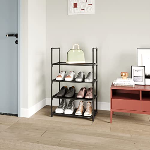Upgrade Stackable Small Shoe Rack, 4-Tier Shoe Shelf Storage Organizer with Handle for Entryway, Hallway and Closet (Black) - size: 4-Tier(Black)