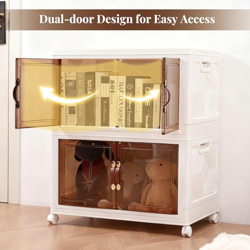 2 Pack Large Collapsible Storage Bins With Lids & Wheels, 11.5 Gal Plastic Folding Storage Box, Stackable Storage Bins with Doors for for Home Office - size: 11.5 Gal, style: 2 Pack