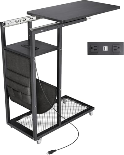 Colima C Shaped End Table with Charging Station (Black, Extra Large) - color: Black