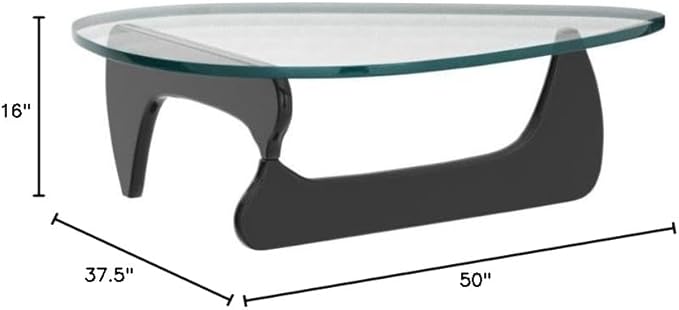 Noguchi Table Triangle Glass Coffee Table Vintage Glass End Table, Solid Wood Base and Triangle Clear Glass Top Modern End Table for Living Room, Patio, Study(Elegant Black)