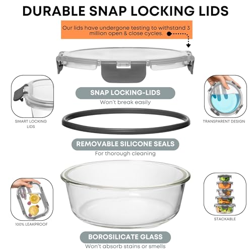 Razab 30 PC Glass Food Storage Containers with Lids - Reusable Glass Meal Prep Containers for Lunch and Leftovers - Airtight & Leakproof Snap Locking Lids - Oven, Freezer, Microwave & Dishwasher Safe - color: Gray