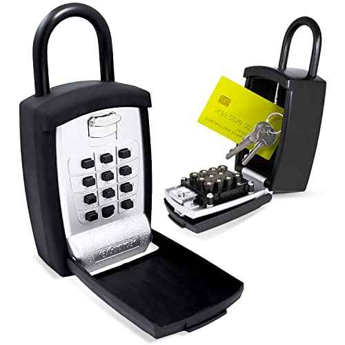 SL-500 Punch Button Lock Box, Black | Portable Shackle LockBox For Outside- Fits House Keys, Car Keys, Fobs, Credit Cards/IDs & More | Keypad Safe Box, Digital Push Button Combination Lock