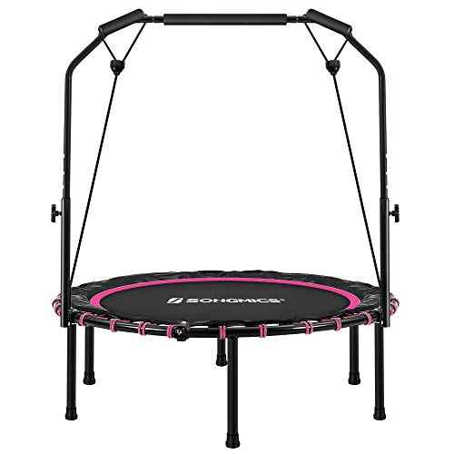 SONGMICS 40 Inches Mini Fitness Trampoline, Fitness Rebounder with Adjustable Handrail, Foldable Trampoline for At-Home Workout, Max. Load 264.6 lb