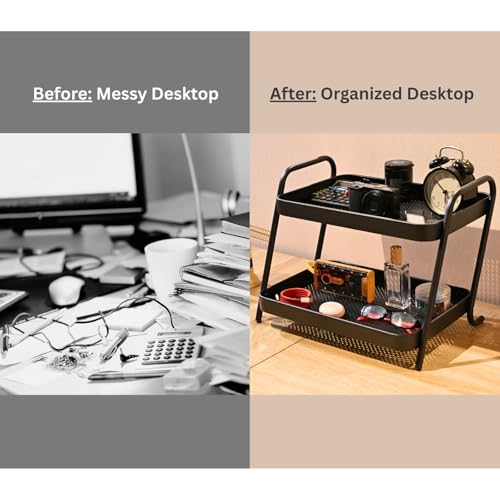 2-Tier Desk Organizer Multifunctional Storage Shelves for Office, Dresser, Kitchen, Stylish Organizer for Cosmetics, Office Supplies, Food, Compact, Durable, Space-Saving Design for Women