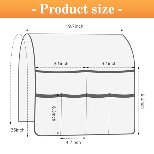 Sofa Armrest Organizer Arm Chair Caddy for Recliner, Remote Control Holder for Recliner, Non-Slip Armchair Caddy with 6 Pockets Storage for Magazine, Tablet, Phone, Beige