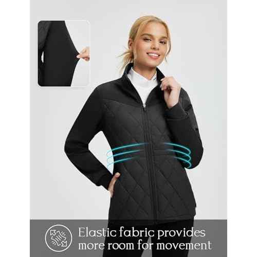 baleaf Women's Puffer Jackets Lightweight Winter Warm Stand Collar Water Resistant Golf Quilted Jacket 4 Pockets Black L