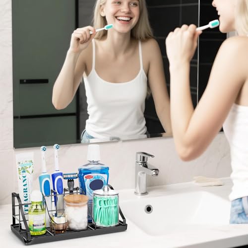 Bathroom Countertop Organizer - Detachable 7 Slots Kids Electric Black Toothbrush and Toothpaste Holder Drainage Tray for Bathroom Accessories Organization Counter Vanity Sink Storage - size: X-Large