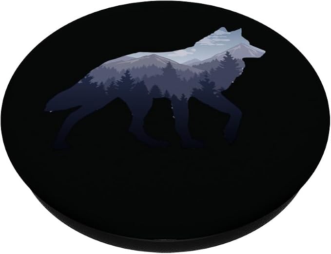 Lone Wolf Survives The Mountain Silhouette Art PopSockets Adhesive PopGrip
