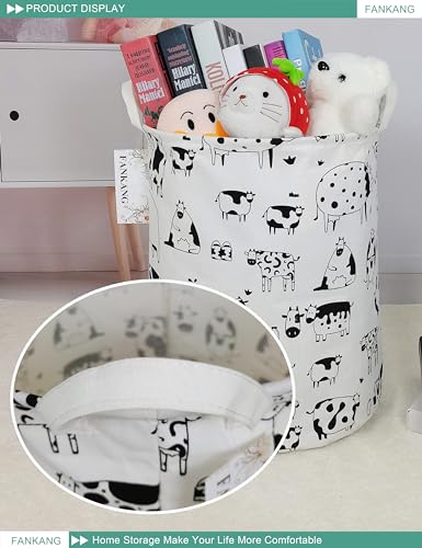 FANKANG Storage Basket, Nursery Hamper Canvas Laundry Basket Foldable with Waterproof PE Coating Large Storage Baskets for Kids Boys and Girls, Office, Bedroom, Clothes,Toys（Cows） - color: Cows