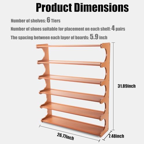 Shoe Rack,6 Tier Shoe Organizer Storage Shelf,Bamboo Narrow Shoe Closet,Small Space Shoe Rack,for Entryway Closet 26.77×7.48×32inch - size: 6 Tier-26.77" Wide