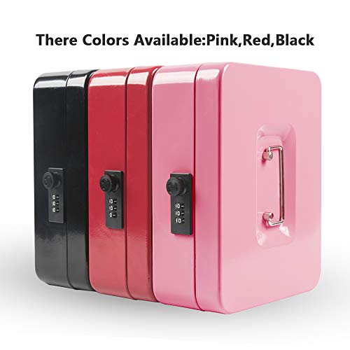 Kyodoled Large Cash Box with Combination Lock,Safe Metal Money Box with Money Tray for Security Lock Box 9.84"x 7.87"x 3.54" Pink Large - color: Pink, size: Large
