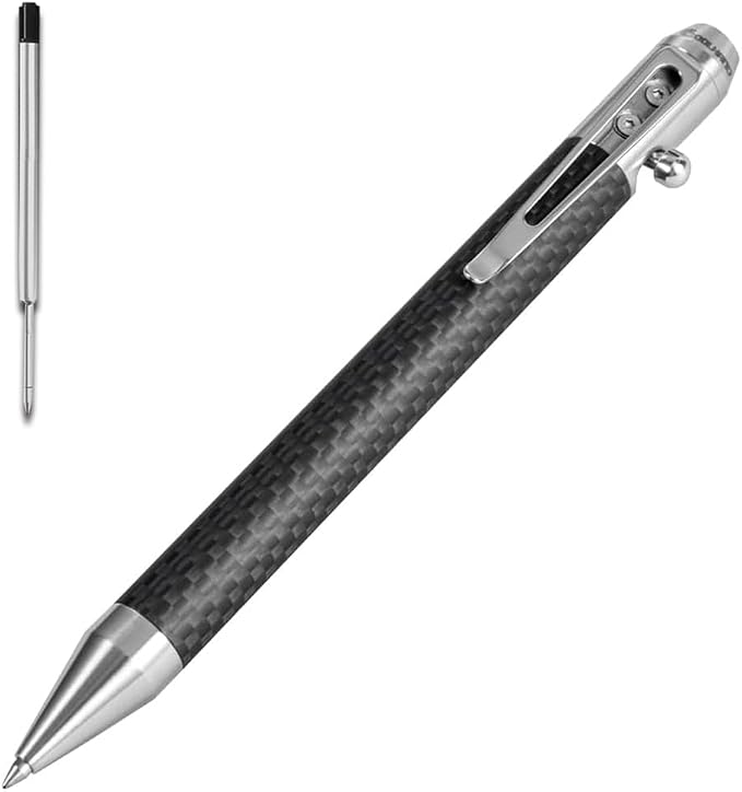 Cool Hand 4.9'' Brass Bolt Action Pen with Retractable Stylus Tip | for Any Touch Screen Ballpoint Ink Refillable Compact Size Skelton Out Deep Pocket Clip (Brass)