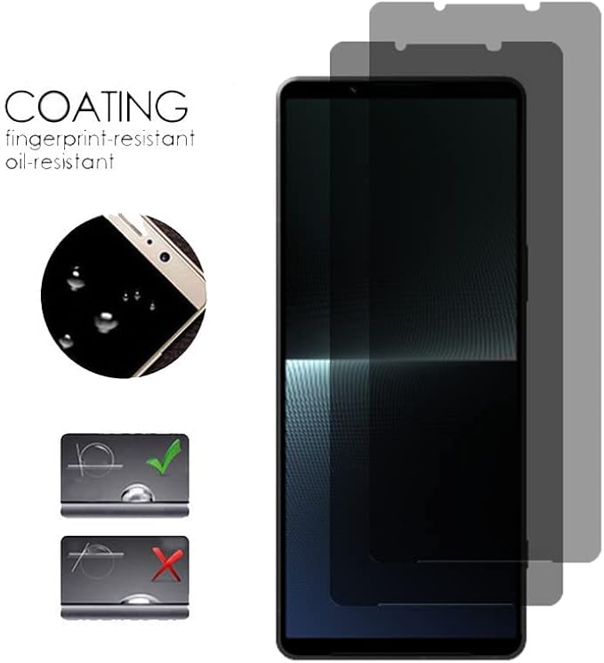 [2 PACK Anti-spy Anti-Scratch 9H-Hardness Easy to Install Privacy Protective Glass Screen Protector for Sony Xperia 1 V 2023