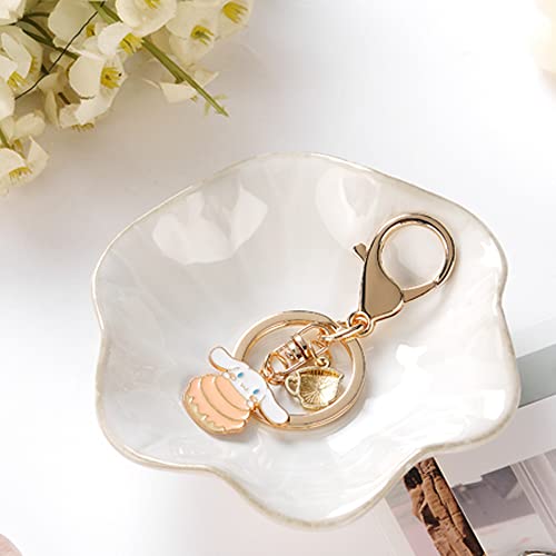 2PCS Lotus Leaf Shape Ring Holder Dish, Small Key Bowl, Ceramic Trinket Tray Jewelry Dish Organizing Necklace Earrings for Mom Friend Sister, All Jewelries Are NOT Included.White+Deep Blue. - color: White+Deep Blue-Lotus