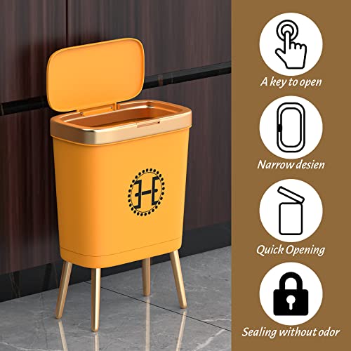 Procade Bedroom Trash Can with Lid,Slim Bathroom Trash Cans with Lids, Dog Proof Trash Bin with Press Top Lid,Modern Gold Trash Can Plastic Waste Basket for Living Room, Office,Kitchen, 4 Gal-Orange - color: Orange