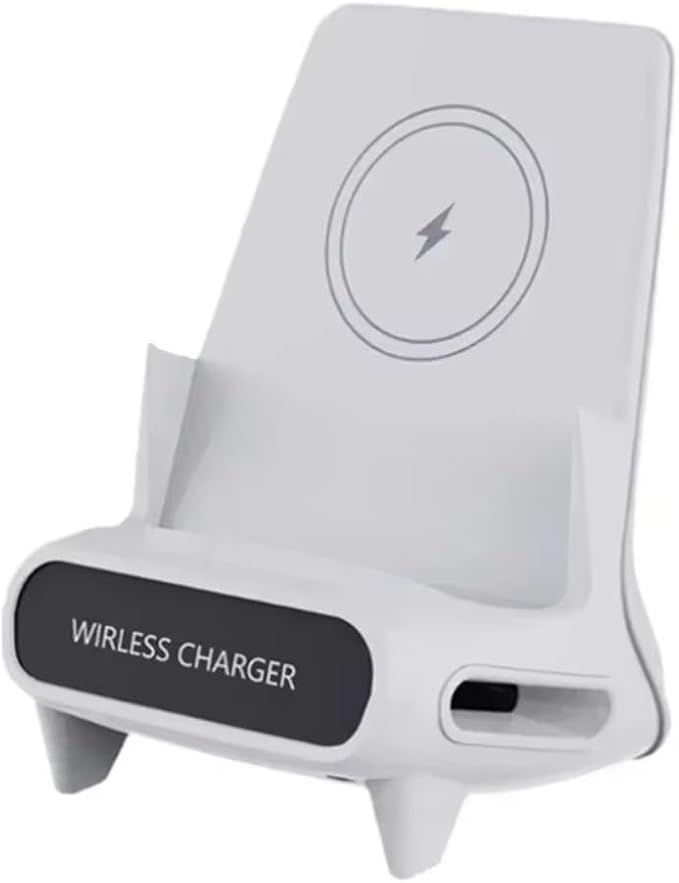 Desktop Wireless Charger with Speaker Phone Holder Stand for iPhone 17 16 15 14 13 12 Pro Max Samsung S25 S24 Xiaomi Smart Charging Station (White)