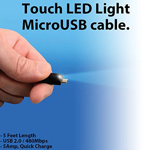 Bright LED MicroUSB Cable Works for Samsung SM-T810 with Touch Activated LED Light! (5ft)