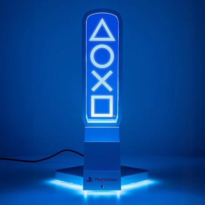 Paladone PlayStation 3-in-1 Headphone Stand and Tech Charging Station with Console Controller Cradle and 2 USB-C Ports RGB Colour Changing Light Panel Officially Licensed Gift for Gamers